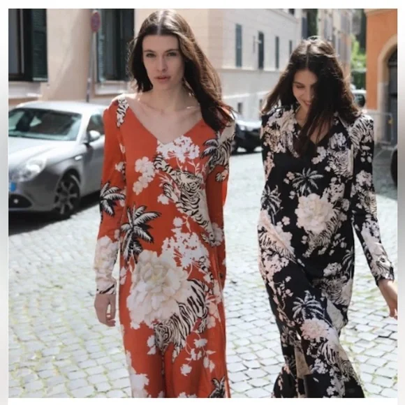 NWT Las Sureñas Tiger Romantic Silk Maxi Dress Size Medium - Picture 1 of 15